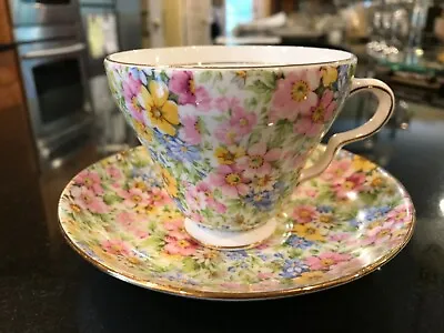 Chintz Bone China Cup And Saucer  Rosina  Pattern Made In England • $45