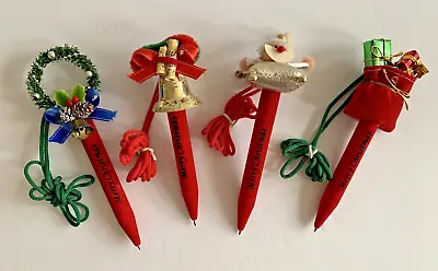 Vintage Merry Christmas Set/4 Red Velvet Pen Necklaces Rare • $14.99