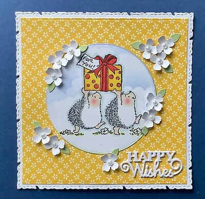 £1.99 • Buy A Hand Painted Handmade Birthday Card Topper Hedgehogs Gift Flowers Sentiment