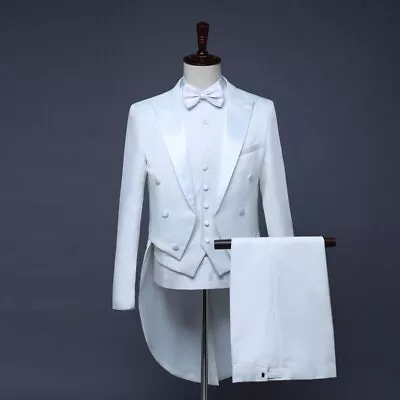 Men Tuxedo Tails Tailcoat Coat Swallowtail Dinner Wedding Blazer Pant Stage Suit • $112.86