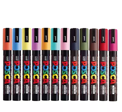 Posca Paint Pens Markers Medium Point Set PC-5M | 12 Pastel & Dark Colors • $25.99