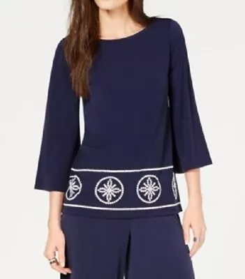 Michael Michael Kors Women's Navy Blue White Mossaic Tunic Top Nwt Xs • $15