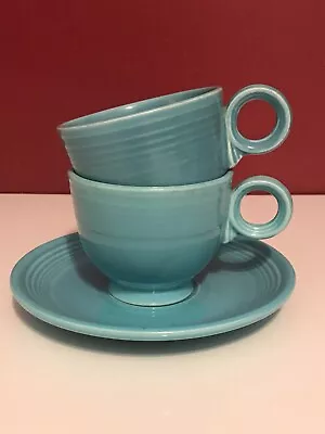 Vintage Fiesta Light Blue Ring Handle (2) Tea Coffee Cup W/  (1) Saucer • $11