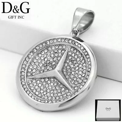 DG Men's Stainless-Steel 48mm Round CZ Charm Pendant High Polish BOX • $16.99