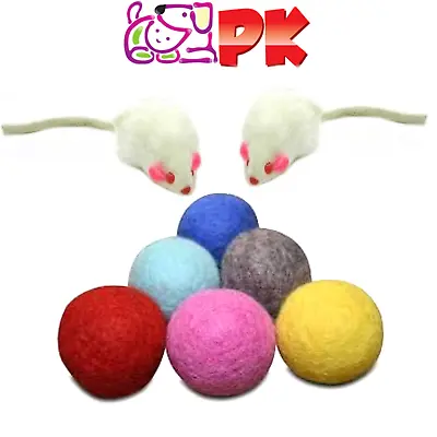 Real Rabbit Fur White Rattle Mice And Wool Felted Ball Catnip Scent Toy • $8.98