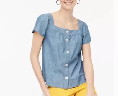 J.Crew Factory X-Small Chambray Square Neck Button Front Blouse-100% Cotton-Crop • $24.99