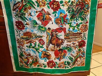Vintage Mexico Bull Matador Floral Scarf 30 X 34  Cinco De Mayo • $14.99