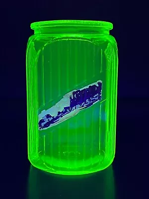 Vintage 7  Hoosier Sugar Jar Green Depression Ribbed Glass - Vaseline Uranium • $25.80