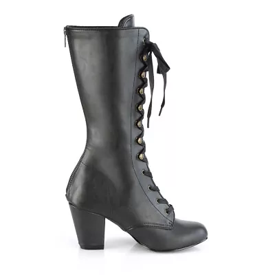 Demonia Vivika-205 Black Vegan Leather Lace Up Heel Boots • Ships In 2-4 Week... • $198.95