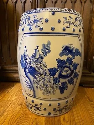 Vintage Porcelain Garden Seat ART Stool Blue & White Pierced Hobnails 18x12  • $100