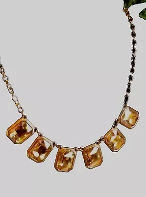 J Crew Inspired Gold W/ Amber Colored Statement Necklace Bezel Emerald Style • $69.99