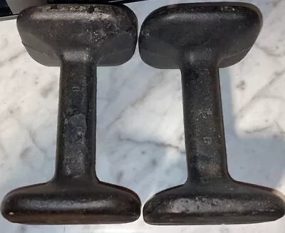 Vintage Pair Square Dumbbell Weight Set Of 2 Cast Iron 5 Lb Each 10 Lbs Total • $87