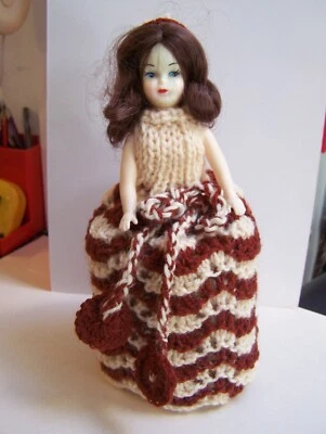 £10 • Buy Vintage Doll Knitted Toilet Roll Cover. Kitsch Retro Bathroom Decor.