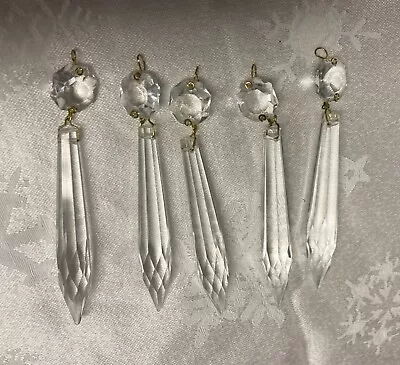 Vintage Crystal Lamp Prism Drops Icicles For Lamp Chandelier -  4  Long Lot Of 5 • $14.50