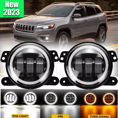 $55.99 • Buy Pair 4  Inch LED Fog Lights Halo DRL Angel Eye For 1997~2018 Jeep Grand Cherokee
