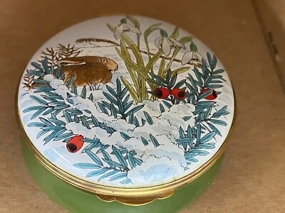 $37.49 • Buy Crummles Enamel Trinket Box  BUNNY IN SPRING SNOW   ~ 2 1/4 ~ Round