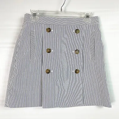 J Crew Womens 6 Skirt Seersucker Nautical Button Mini Blue White Stripe • $24.99