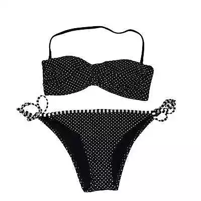 Mossimo Bikini Set Bandeau Black White Polka Dots  Top Sz S Bottom Sz M • $14