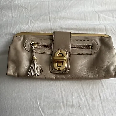 B. Makowsky Leather Clutch Wallet Metallic Beige Chain Tassel • $13