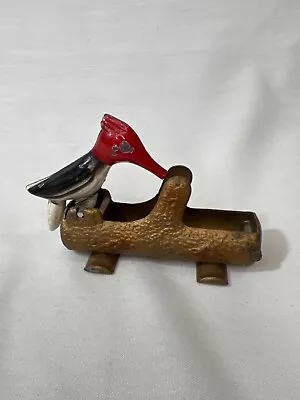 Woodpecker On Log Toothpick Holder Dispenser - Vintage Cast Iron Metal • $15.96