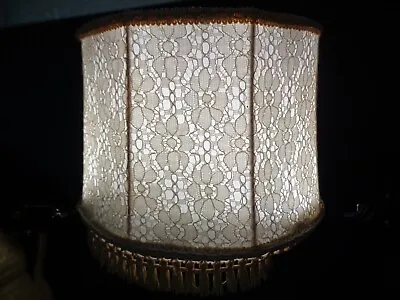Pretty Vintage Lace ? Fabric With Frilly Rim Lamp Shade 24cm Diameter 18cm High • £16.99