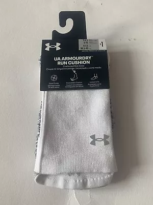 UA Under Armour Dry Run Cushion Socks Mid Crew 4-7.5 White Grey • £9.99