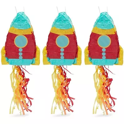 Mini Rocket Ship Pull Piñatas For Outer Space Party (8 X 5.9 X 2.5 In 3 Pack) • $13.64