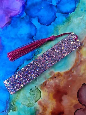 Handmade Pink Iridescent Glitter Resin Bookmark. Book Lovers Gift • £4.50