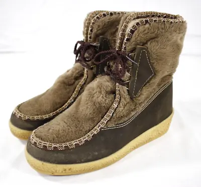 Vintage Snowland Leather Fur Shearling Boots 49773 Women's Brown Size 9 • $29.99