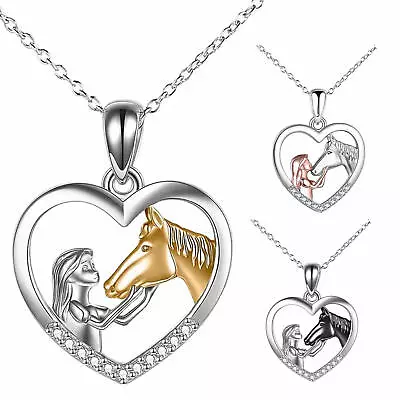 Heart Pendant Necklace Horse With Girl Necklace Charm Pendant Gift For Women • $10.84