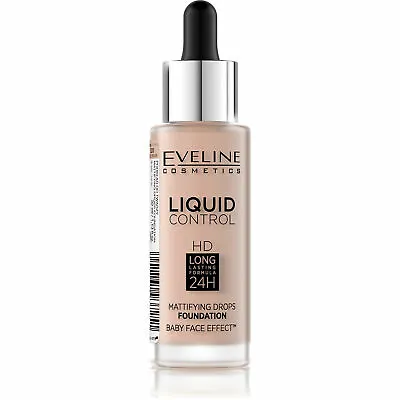 Eveline Liquid Control HD Mattifying Drops Foundation 020 Rose Beige 32ml • £9.50