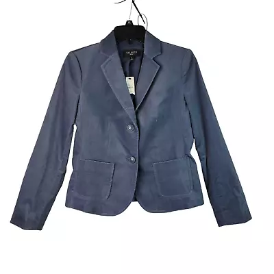 Talbots Womens Dusty Blue Velvet Two Button Front Jacket Long Sleeve Size 4P NWT • $49.96