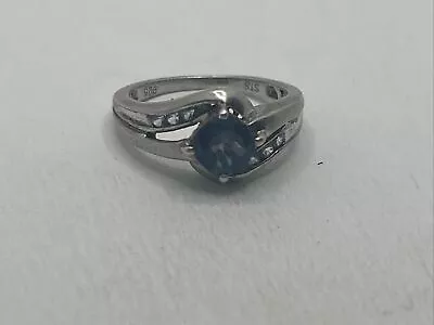 Vintage Dark Blue Gemstone 925 Sterling Silver Ring Size 6.75 • £26.68