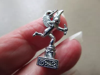 Vintage Silver Tone London Souvenir Lucky Charm Eros Statue Fob Pendant Necklace • £18.99