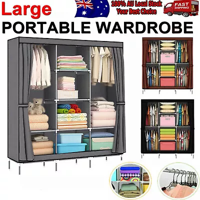 Portable Clothes Closet Storage Cabinet Wardrobe Organiser Unit With Shelf Rack • $34.99