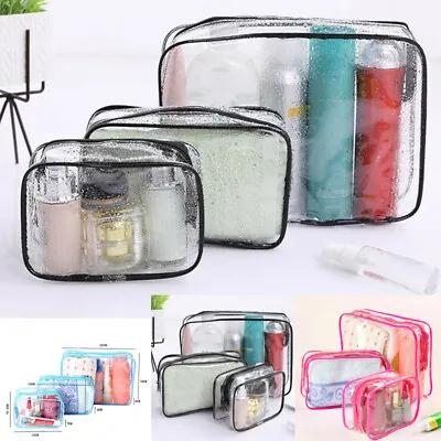 3pc Clear Travel Toiletries Bag Cosmetic Toiletry Pouch Liquids Makeup Organiser • £2.99