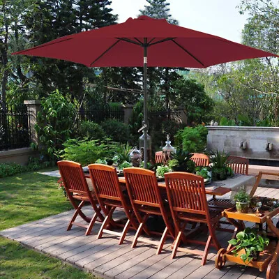 2.7M Round Parasol Garden Outdoor Patio Sun Shade Umbrella Tilt Crank Wine Red • £47.97