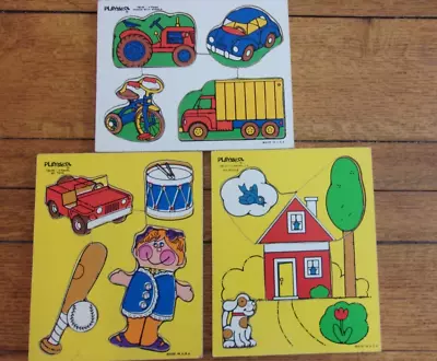 3 Vintage 1980’s All Wooden* 4 - 5 Piece Tray Puzzles* Toys-House-Vehicles* VGUC • $7.89