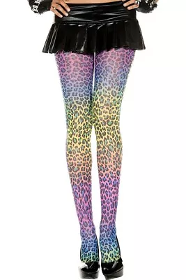 Rainbow Leopard Print Opaque Pantyhose Tights Pride Festival Ravewear Stockings • $10.99