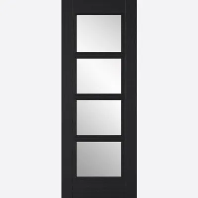 Internal Vancouver Charcoal Black 4 Panel Fire Rated FD30 Clear Glazed Door • £324.99