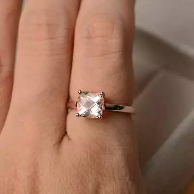 925 Sterling Silver Pink Morganite Statement Wedding Engagement Ring Size 9.5 • $160.52