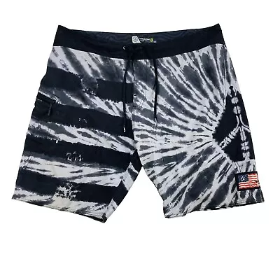 Volcom Mod-Tech Mens 38 Black White Tie Dye Surf Swim Board Shorts • $19.95