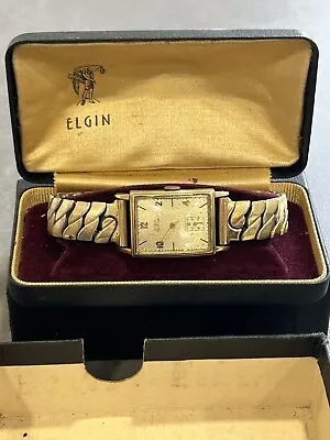 Men's Elgin Deluxe Tank Style Wrist Watch Works 10k Gold Filled No Reserve! • $23.50