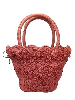 Pink Raffia Tote Bag JOHN LEWIS Coral Beaded Handbag Vintage UK ANZAC DAY ONLY $ • $48.90