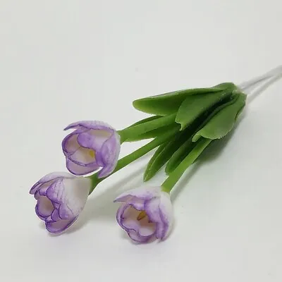 White Purple Tulip Flower Miniature Plant Handmade Clay Dollhouse Garden Decor • $1.95