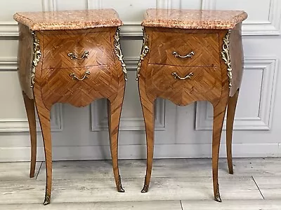 Super Pair Of Vintage French Louis XV Style Marble Top Bedside Cabinets • £895