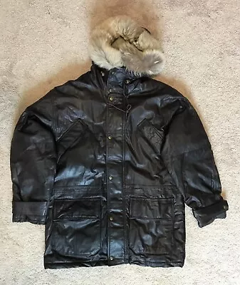  Vintage  Eddie Bauer Leather Premium Quality Parka-mens Large-goose Down/coyote • $275