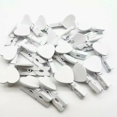 25 X 30mm White Mini Clothes Peg With 18mm Heart  Shabby Chic Wedding • £4.50