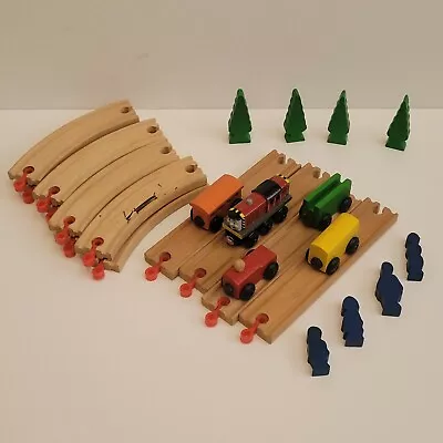 Vintage Wooden Train Set 25 Piece Track Curved Straight Bridge 5 Train Cars • $10.25