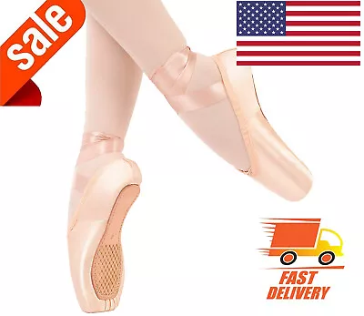 Ballet Pointe Shoes Pink Satin Ballet Dance Shoe Lace Up Toe Pads For Girl Women • $22.99